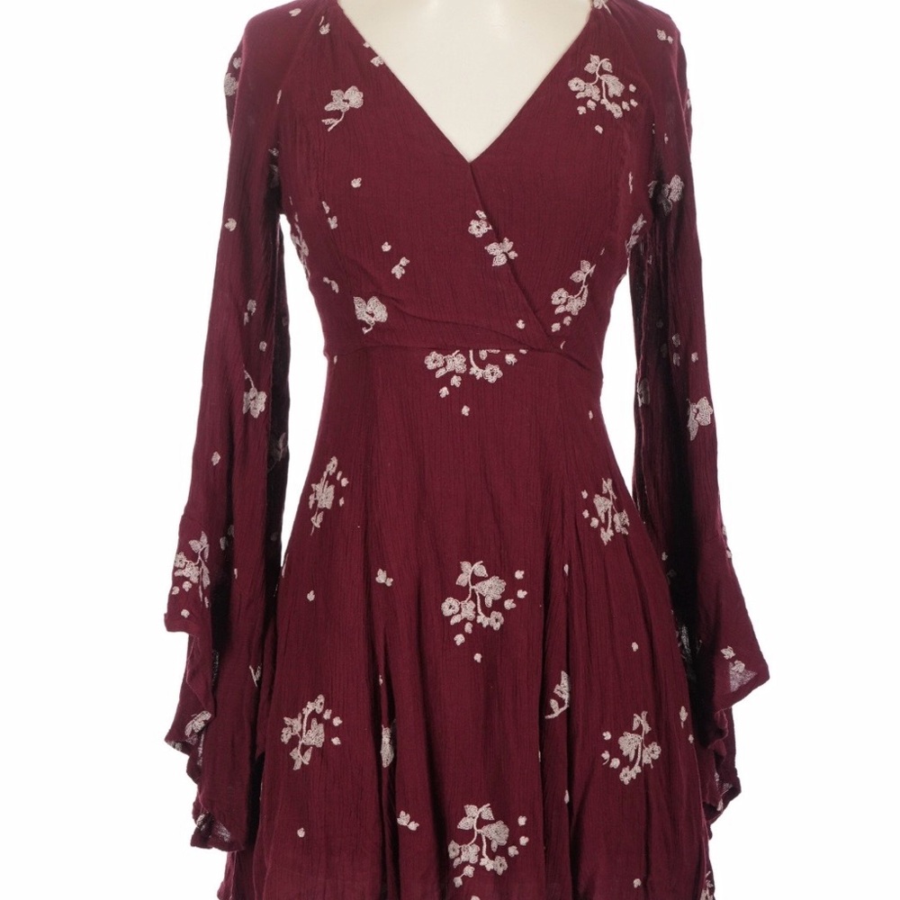 Free People Burgundy Long-Sleeve Floral Dress